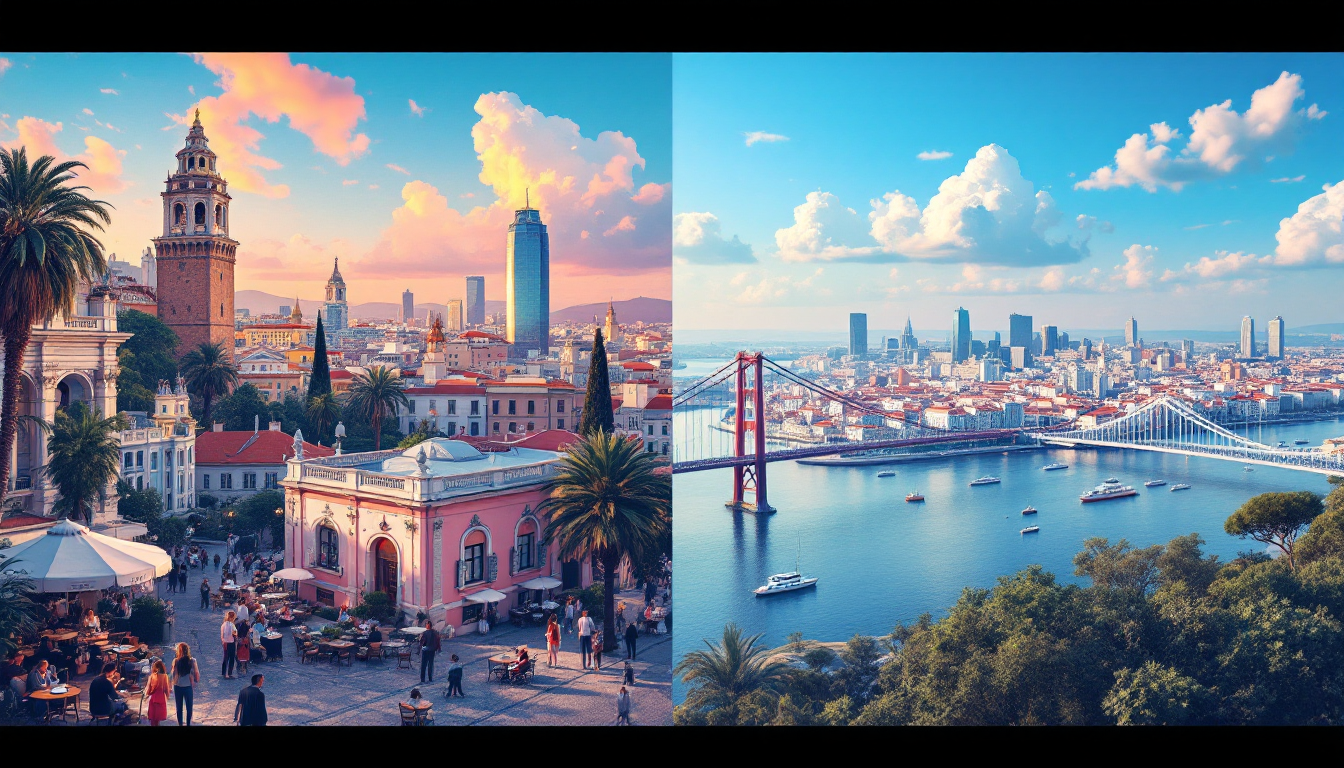멕시코시티와 리스본의 도시 전경을 나란히 보여주는 디지털 노마드 경쟁 이미지