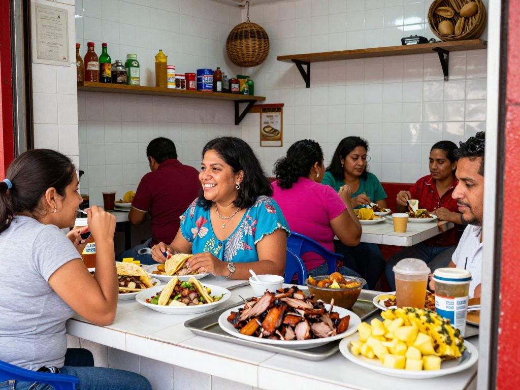 현지인들이 즐기는 타코 알 파스토르 식당 내부 모습