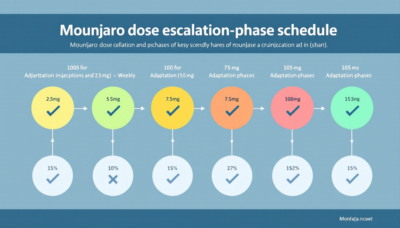 마운자로 용량 및 증량 스케줄을 쉽게 이해할 수 있게 나타낸 의료 인포그래픽 차트