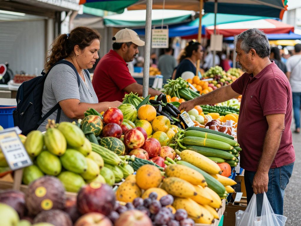 산 후안 시장의 신선한 과일과 채소 풍경