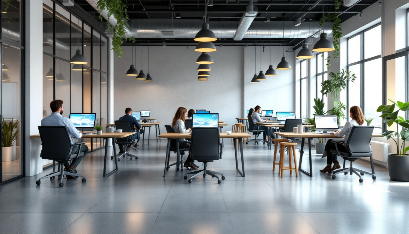 방콕의 디지털 노마드들이 모여 있는 최신 시설의 코워킹 스페이스와 도시 전경