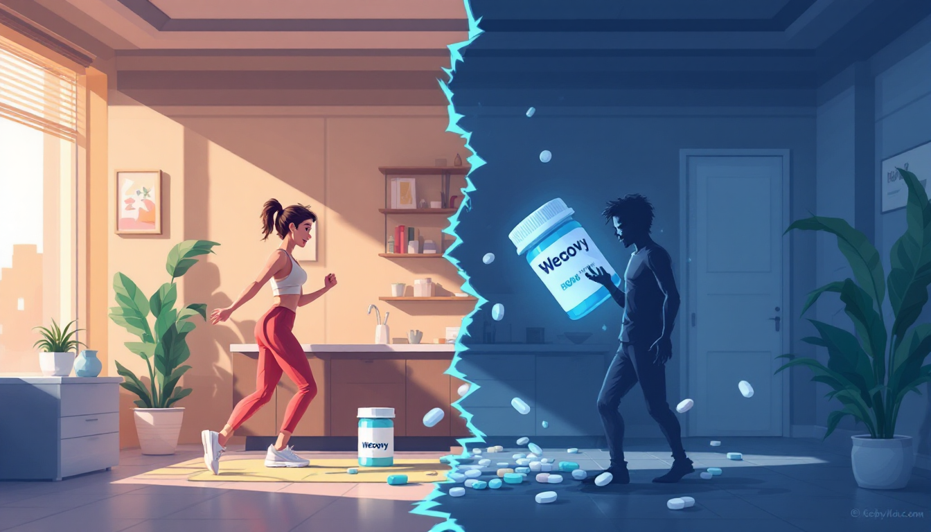 위고비의 효과와 부작용을 대비한 모습