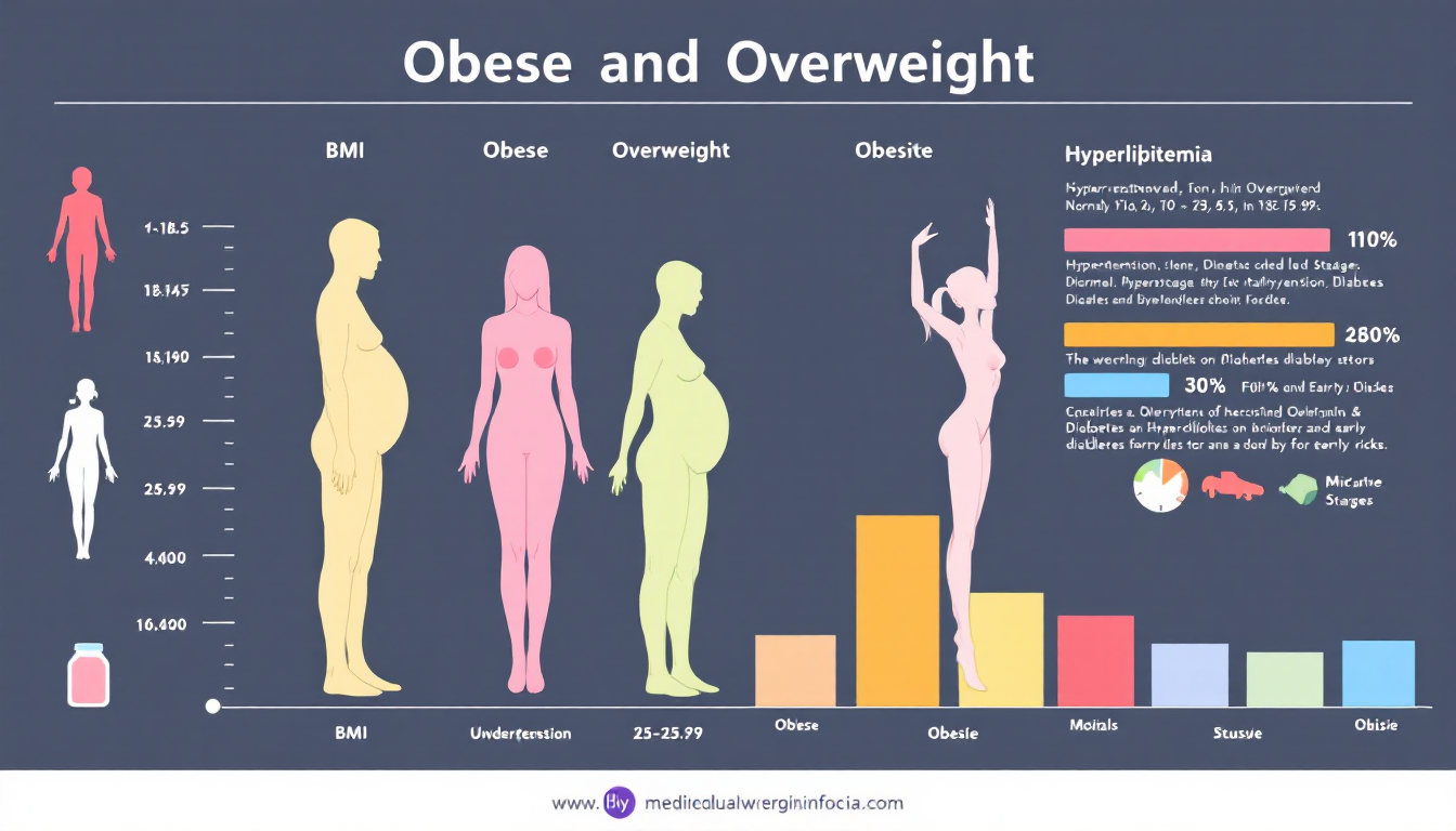 BMI 기준과 동반 질환 조건을 설명하는 의료 인포그래픽
